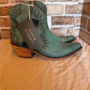 LIBERTY Black and Green Leather Boots brand new with tags